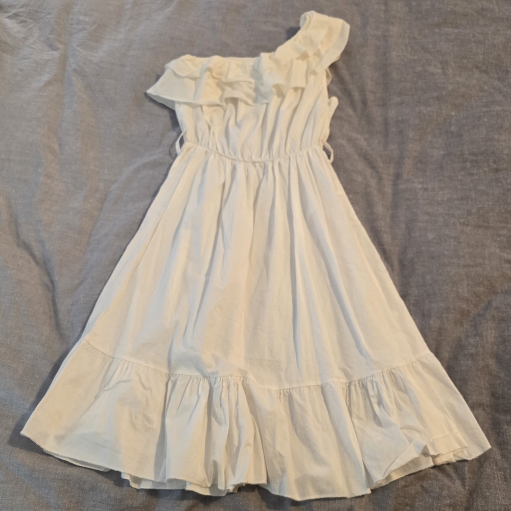 Chic One Shoulder Ruffle Dress in White